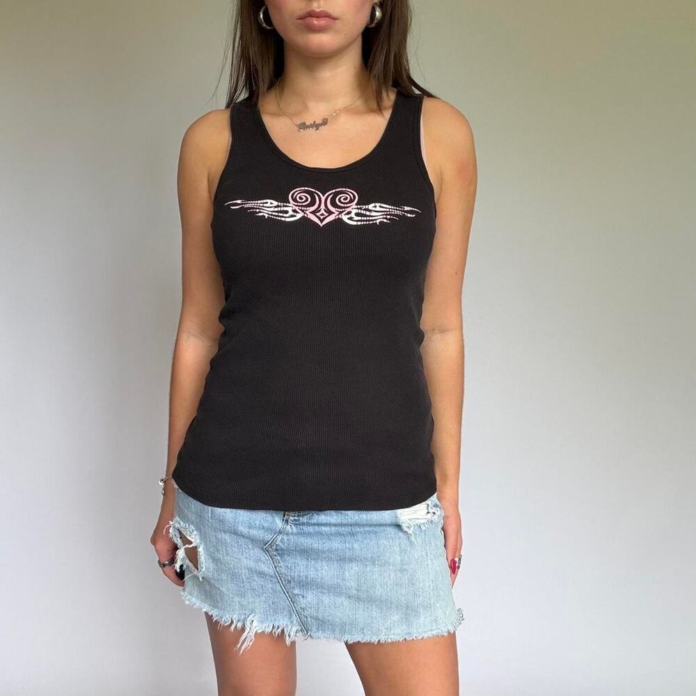 Black Tank Top w/ Pink Heart Tribal Design